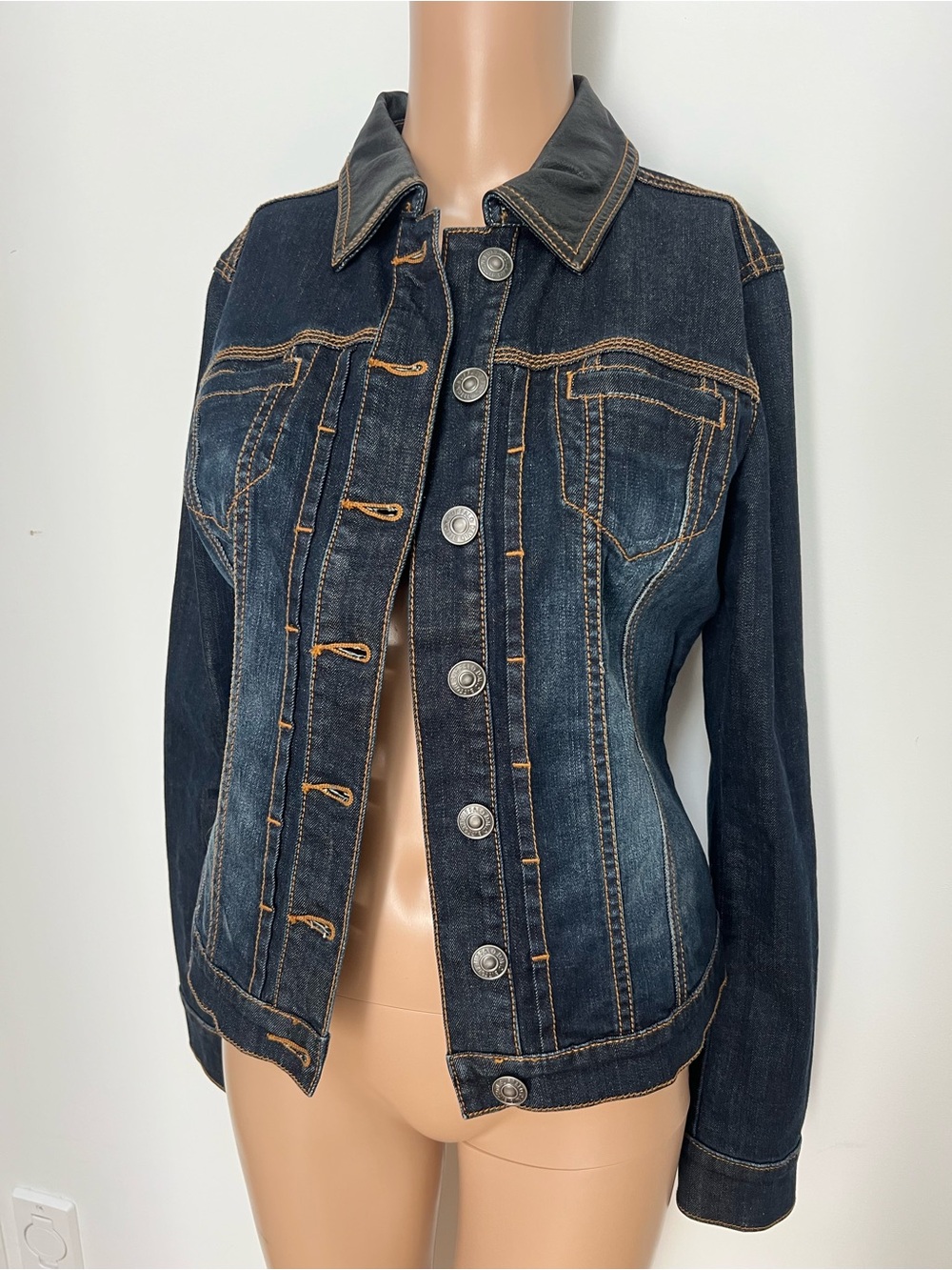 Buffalo David Bitton Dark Blue Denim Jacket with Tan Stitching - Picture 2 of 7